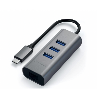 Satechi TYPE-C 2-v-1 3 Port USB 3.0 Hub & Ethernet - vesoljno siva